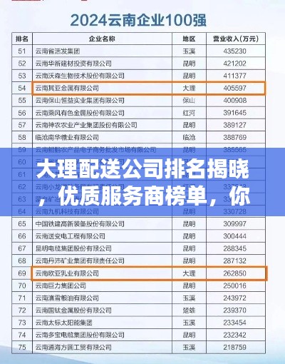 大理配送公司排名揭晓,优质服务商榜单,你的首选是哪家?