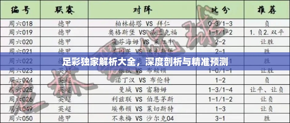 足彩独家解析大全,深度剖析与精准预测