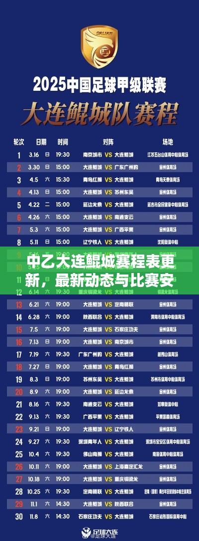 中乙大连鲲城赛程表更新,最新动态与比赛安排一网打尽