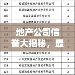 地产公司信誉大揭秘,最新信用排名榜单,行业信誉状况一目了然!