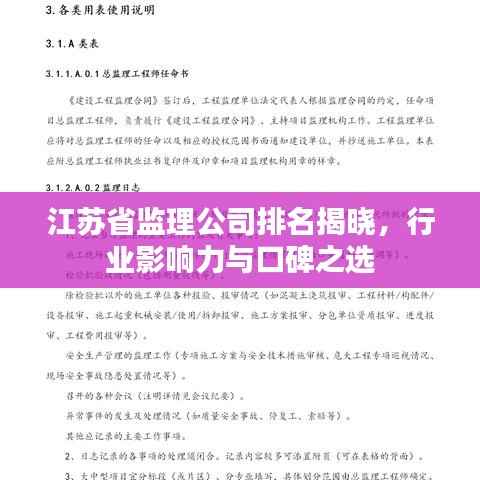 江苏省监理公司排名揭晓,行业影响力与口碑之选