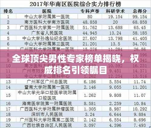 全球顶尖男性专家榜单揭晓,权威排名引领瞩目